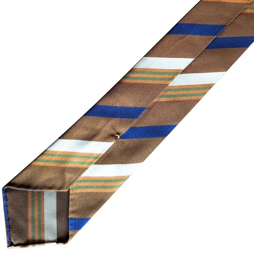 Spazio Artigianale Italian Silk Brown Blue Green Gold Cream Repp Stripe Bespoke Handmade Tie 