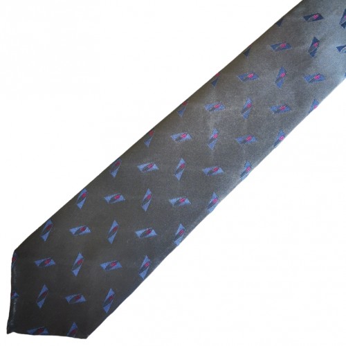 Spazio Artigianale Italian Silk Grey Blue Pink Geomertric Jacquard Bespoke Handmade Tie Threefold