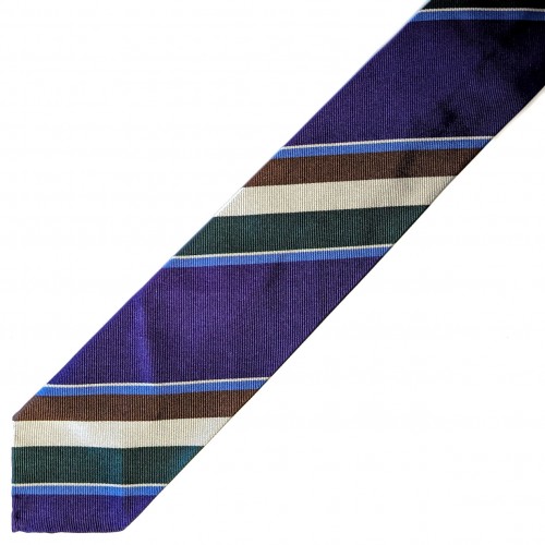 Spazio Artigianale Italian Silk Purple Brown Green White Sky Blue Bespoke Handmade Tie 