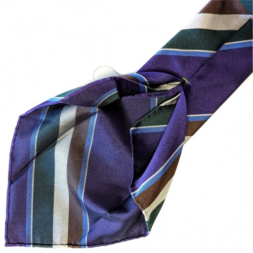 Spazio Artigianale Italian Silk Purple Brown Green White Sky Blue Bespoke Handmade Tie 