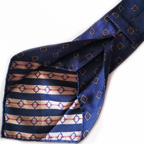 Spazio Artigianale Italian Silk Raf Blue Gold Red Diamonds Geometric Bespoke Handmade Tie 