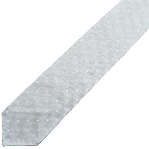 Spazio Artigianale Italian Silk Ivory White Polka Dot Jacquard Bespoke Handmade Tie 