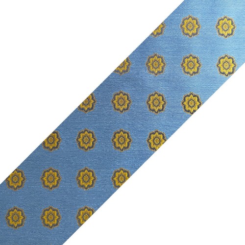 Spazio Artigianale Italian Silk Sky Blue Yellow Floral Jacquard Bespoke Handmade Tie 