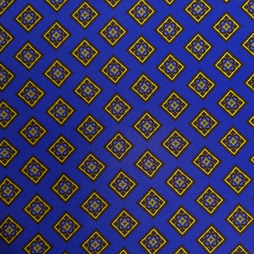 Spazio Artigianale Italian Twill Silk Big Squares Electric Blue Brown Yellow Bespoke Handmade Tie 