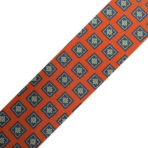 Spazio Artigianale Italian Twill Silk Big Squares Orange Raf Blue Bespoke Handmade Tie 