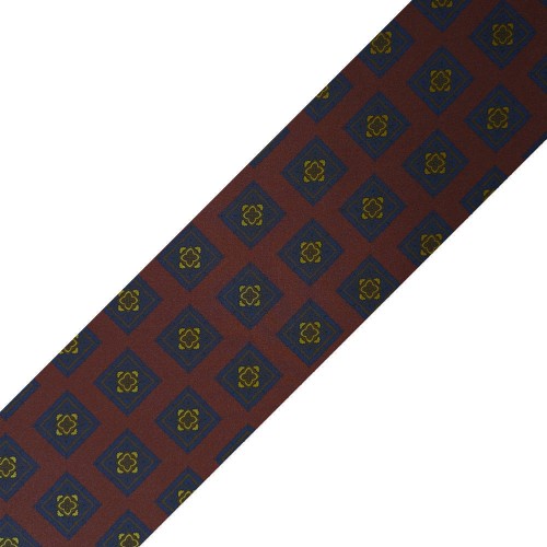 Spazio Artigianale Italian Twill Silk Big Squares Burgundy Navy Blue Yellow Bespoke Handmade Tie 