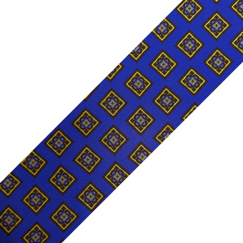 Spazio Artigianale Italian Twill Silk Big Squares Electric Blue Brown Yellow Bespoke Handmade Tie 