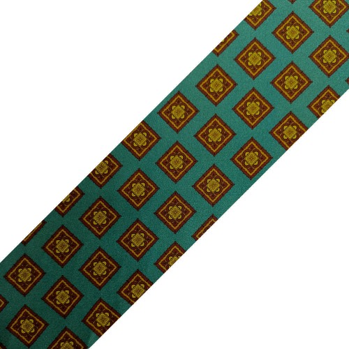 Spazio Artigianale Italian Twill Silk Big Squares Teal Petrol Burgundy Yellow Bespoke Handmade Tie 