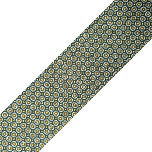 Spazio Artigianale Italian Twill Silk Floral Geometric Green Tan Sky Blue Bespoke Handmade Tie 