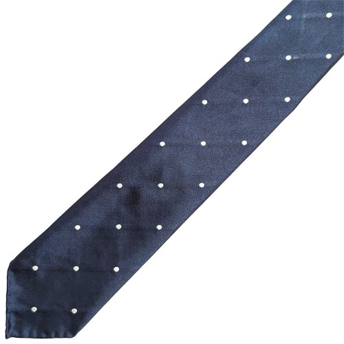 Spazio Artigianale Italian Silk Cotton Polka Dot Jacquard Navy Blue Bespoke Handmade Tie 