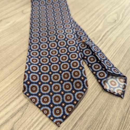 Spazio Artigianale Italian Twill Silk Floral Geometric Navy Burgundy Sky Blue Bespoke Handmade Tie 