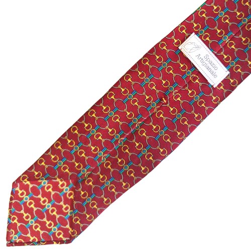 Spazio Artigianale Italian Silk Red Gold Blue Green Chain Pattern Bespoke Handmade Tie 