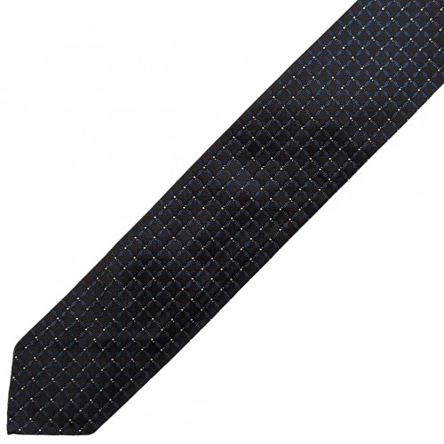 Spazio Artigianale Sevenfold Italian Silk Black White Teal Bespoke Handmade Tie Geometric