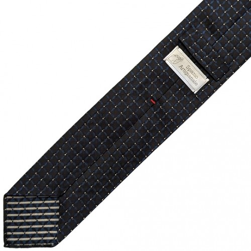 Spazio Artigianale Sevenfold Italian Silk Black White Teal Bespoke Handmade Tie Geometric