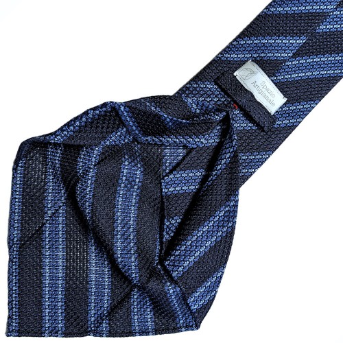 Spazio Artigianale Italian Silk Grenadine Garza Grossa Navy Blue Sky Stripe Bespoke Handmade Tie 