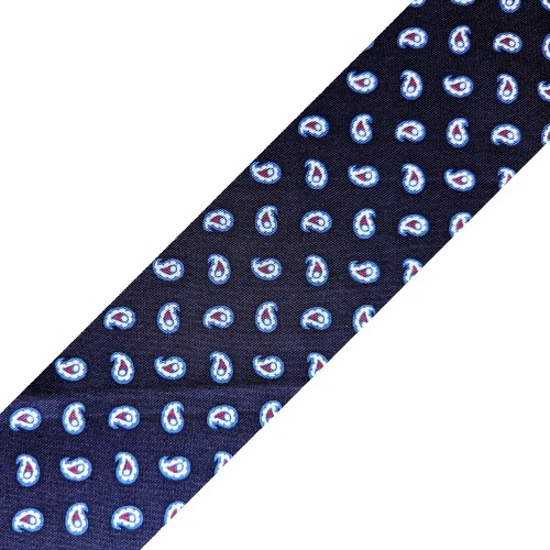 Spazio Artigianale Sevenfold Italian Silk Navy Blue Sky Red White Bespoke Handmade Tie Paisley