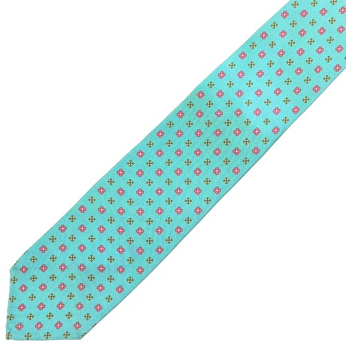 Spazio Artigianale Sevenfold Italian Silk Aqua Blue Pink Bespoke Handmade Tie Floral