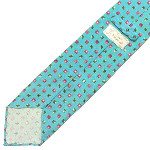 Spazio Artigianale Sevenfold Italian Silk Aqua Blue Pink Bespoke Handmade Tie Floral