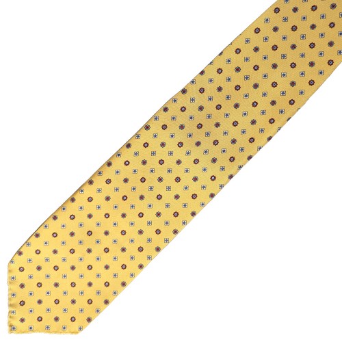 Spazio Artigianale Sevenfold Italian Silk Bone Yellow Burgundy Bespoke Handmade Tie Floral