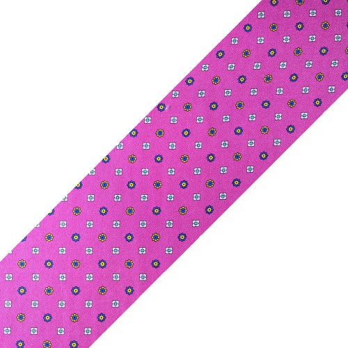 Spazio Artigianale Sevenfold Italian Silk Fuchsia Pink Blue Yellow Bespoke Handmade Tie Floral