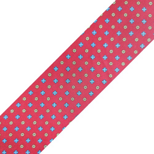 Spazio Artigianale Sevenfold Italian Silk Red Sky Blue Green White Bespoke Handmade Tie Floral