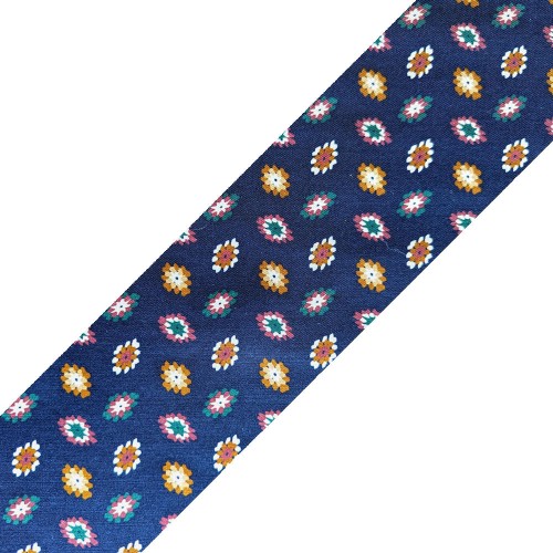 Spazio Artigianale Sevenfold Italian Wool Silk Blue Bespoke Handmade Tie Geometric