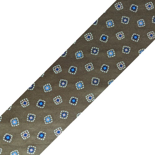 Spazio Artigianale Sevenfold Italian Wool Silk Olive Green Bespoke Handmade Tie Geometric