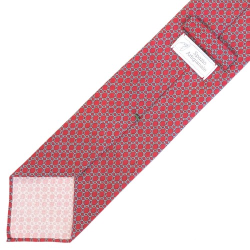 Spazio Artigianale Italian Silk Red White Chain Pattern Bespoke Handmade Tie 