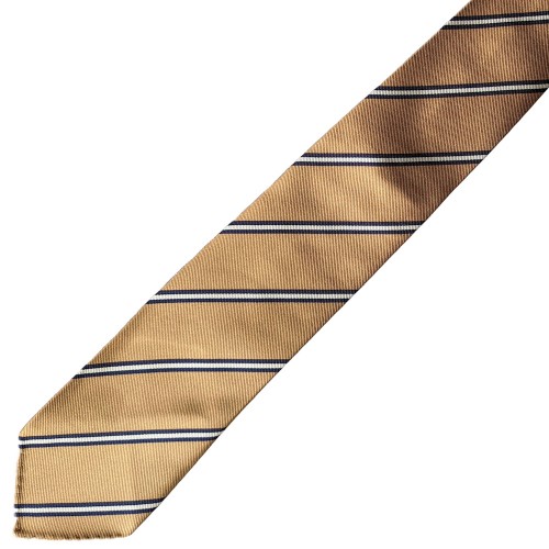 Spazio Artigianale Italian Silk Cotton Beige Navy White Repp Stripe Bespoke Handmade Tie 