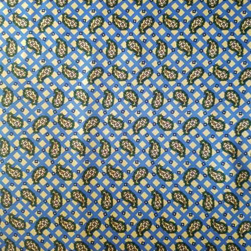 Spazio Artigianale Italian Silk Neat Paisley Over Squares Sky Blue Off White Green Bespoke Handmade Tie 