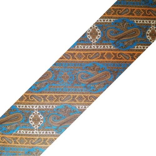 Spazio Artigianale Italian Silk Paisley Stripe Sky Blue Gold Brown Off White Bespoke Handmade Tie 