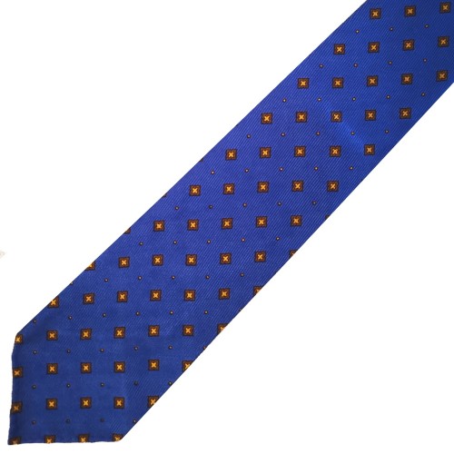 Spazio Artigianale Italian Silk Electric Blue Brown Gold Diamond Pattern Bespoke Handmade Tie 