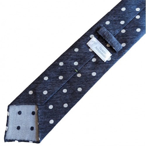 Spazio Artigianale Italian Silk Cotton Polka Dot Denim Jacquard Bespoke Handmade Tie 