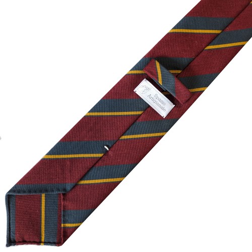 Spazio Artigianale Sevenfold Italian Silk Cotton Burgundy Grey Yellow Repp Stripe Bespoke Handmade Tie 