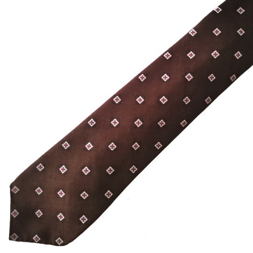 Spazio Artigianale Italian Wool Brown Grey White Red Sky Blue Diamond Squares Geometric Bespoke Handmade Tie 