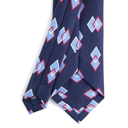 Zazà Tie 3-fold necktie SPIGOLO printed Silk/Linen - Navy Blue