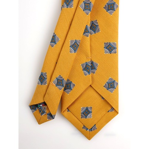 Zazà Tie 3-fold necktie TICINO printed Silk/Linen - Yellow