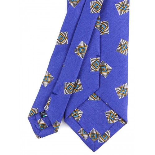 Zazà Tie 3-fold necktie TICINO printed Silk/Linen - Blue Royal