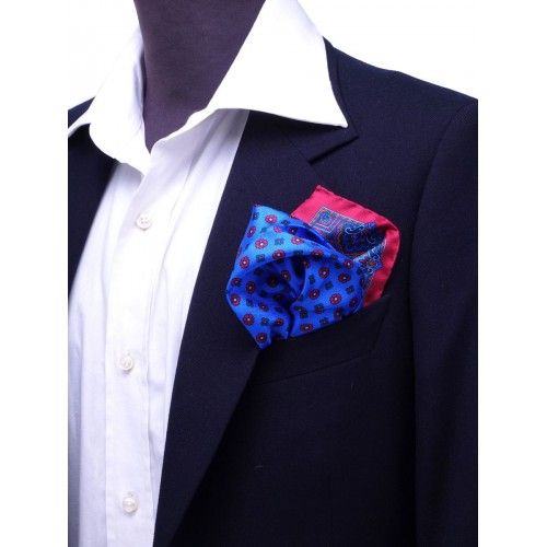 DM Ties Pure silk pocket square DAMASCO Royal Blue