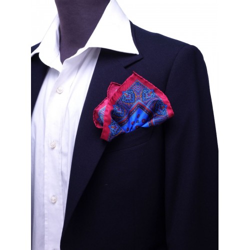 DM Ties Pure silk pocket square DAMASCO Royal Blue