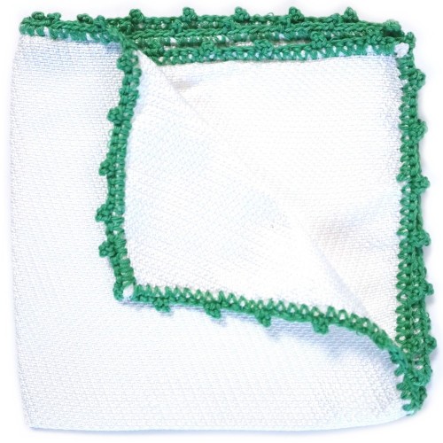 Hand Made In Italy White with Green Crochet Grenadine Grossa Silk Pocket Square
