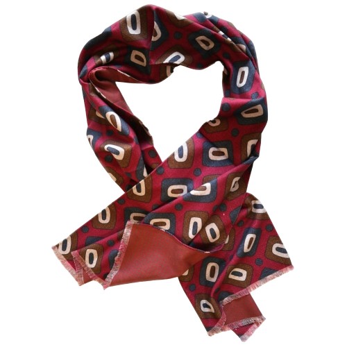 Extra Large Cashmere Touch Cotton Scarf - Burgundy Navy Blue Brown Geometric