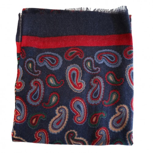 Nick Bronson Extra Wide Pure Wool - Navy Blue Red Paisley