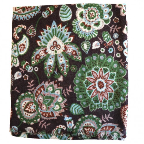 Nick Bronson Extra Wide Pure Wool - Brown Green Floral Paisley