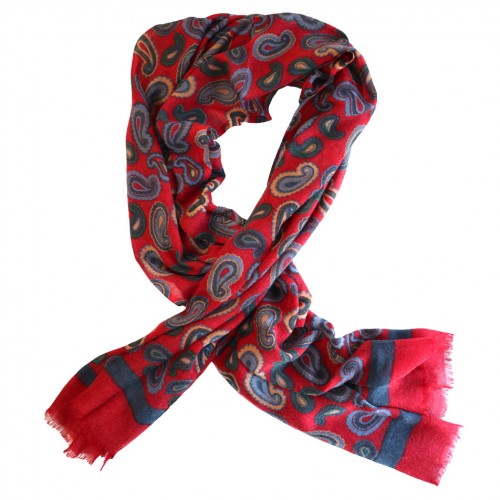 Nick Bronson Extra Wide Pure Wool - Deep Red Blue Paisley