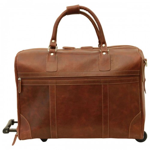 OILED CALFSKIN LEATHER DUFFEL BAG - CHESTNUT