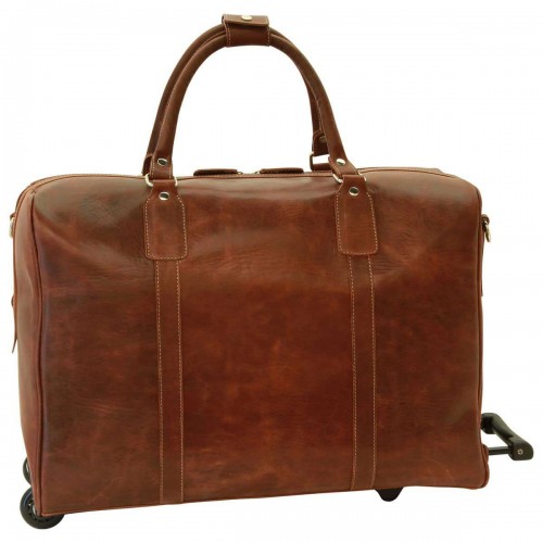 OILED CALFSKIN LEATHER DUFFEL BAG - CHESTNUT