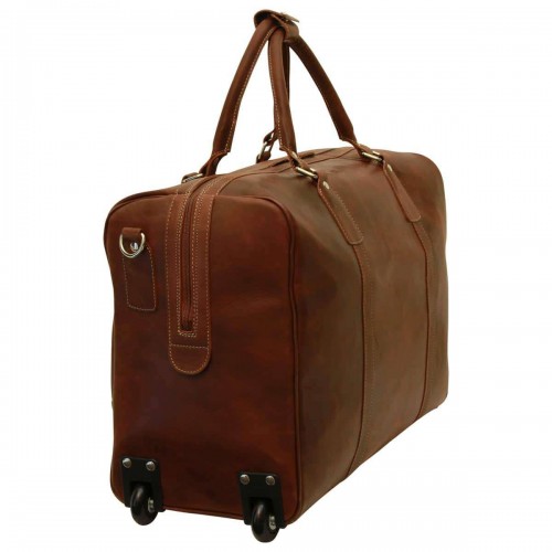 OILED CALFSKIN LEATHER DUFFEL BAG - CHESTNUT