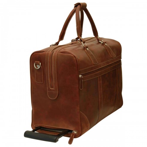 OILED CALFSKIN LEATHER DUFFEL BAG - CHESTNUT