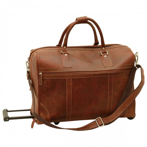 OILED CALFSKIN LEATHER DUFFEL BAG - CHESTNUT